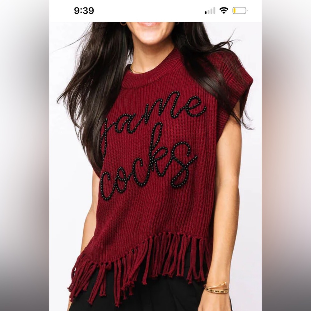 QUEEN OF SPARKLES Gamecock Fringe Knit Top